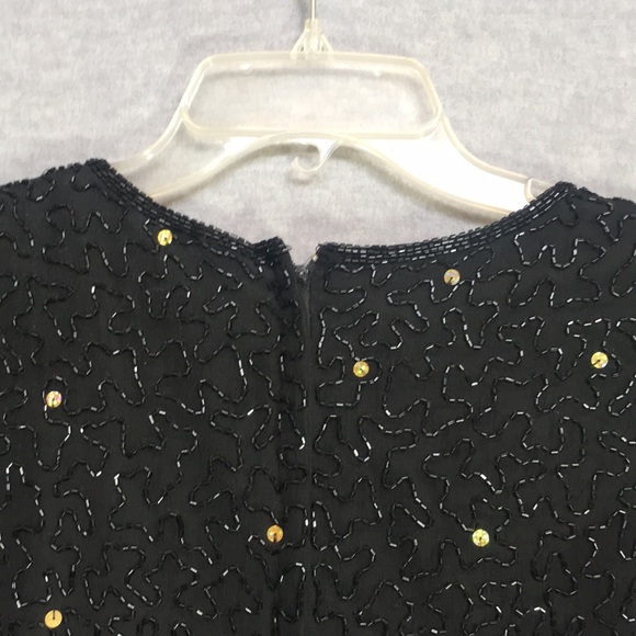 BEADED SILK Sequined Evening Special Occasion Formal Dressy w/Scalloped Edges - Picture 4 of 14